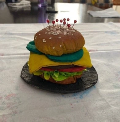 Handmade Hamburger Pincushion – Unique, Fun, and Artistic - Image 1 of 4