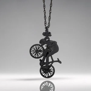 Black Oxidized 925 Silver Cycling Pendant Necklace for Men - Bold Dynamic Design - Picture 1 of 12