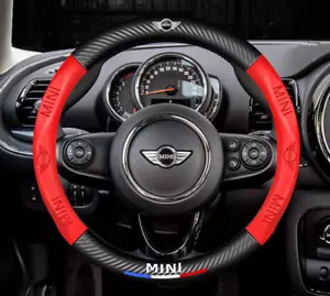 15" PU Leather+Carbon fiber Steering Wheel Cover For 1980-2024 Mini All Cars - Picture 1 of 9