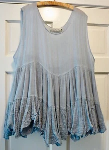 RITANOTIARA Baumwolle Gaze blau Festival Tanz Sommer ärmellos Rüschen Tunika Einheitsgröße - Bild 1 von 4