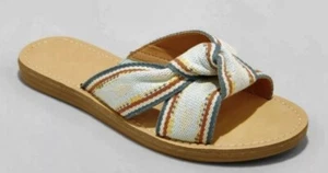 New Womens Melody Knotted Slide Glide Sandals Teal Stripe Universal Thread Sz 9 - Picture 1 of 3