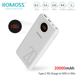 ROMOSS 20000mAh Power Bank 3 USB 2-Way Type-C PD Charge Rapide Batterie Externe