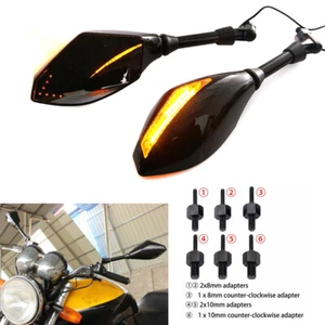 Motorcycle LED Turn Signal Light Integrated Indicator Rearview Mirrors 10mm 8mm - Picture 1 of 11