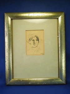 1964 Pen Portrait Art Drawing of a Woman Framed Matted & Signed Vintage Art - Picture 1 of 11