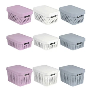 Scatola Portaoggetti Contenitore Manico Coperchio Organizzatore 4,5L 11L 17L Bianco Rosa Grigio HQ UK - Foto 1 di 48