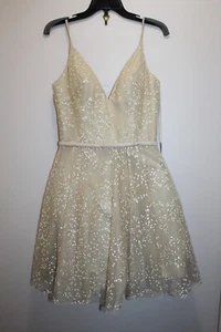 GLAMOUR BY TERANI COUTURE FIT & FLARE DRESS EMBELLISHED TULLE COLR GOLD SZ 0 & 6 - Picture 1 of 6