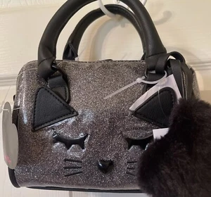 Luv Betsey Johnson Katze Handtasche Umhängetasche schwarz Glitzer süß! - Bild 1 von 11