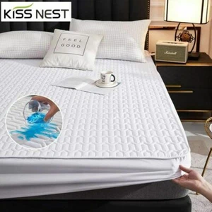 Waterproof Thicken Quilting Process Fitted Sheet Mattress Protect Solid Color - Picture 1 of 17