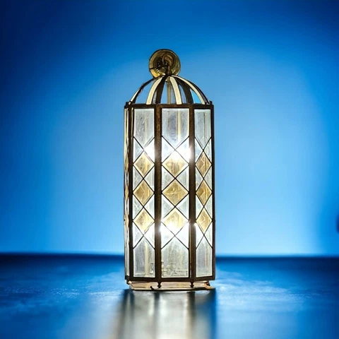 Vtg Georgian Art Lighting 3' Gothic Cathedral Church Brass Stained Glass Pendant Cover