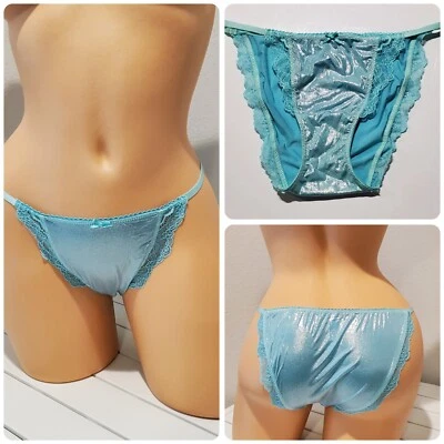 Victorias Secret Dream Angels Shiny Wet Look Bikini Panty 4/XS BLUE Babylon - Image 1 of 4