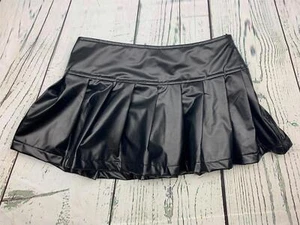 Short Mini Skirt Women Trendy High Waisted Faux Leather Pleated Solid Ruffle XS - Picture 1 of 1