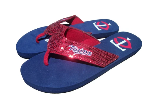 New Women MLB Minnesota Twins Blue Sequin Flip Flops Shoes Sandals Tongs Cover