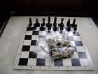 Vintage "Fold-Away" Chess Set, Cardboard Chess Board, Plastic Chess Pieces