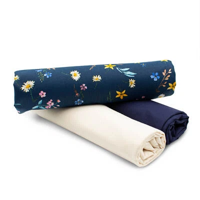 Baumwollstoff 1x Druck + 2x Uni je 0,5m Stoffpaket Nähen Wiesenblumen Set 75 - Bild 1 von 4