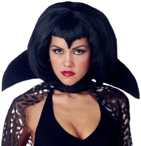 Womens Short Black Halloween Vampirette Style Fancy Dress Wig - Picture 1 of 1