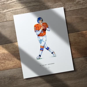 John Elway Denver Broncos Football 8x10 Print Poster Art Illustrated - Picture 1 of 9