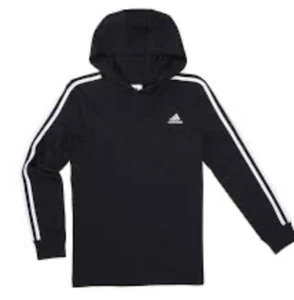Adidas (Youth 8 Long Sleeve Logo Shirt Black/White Design on Sleeve - Picture 1 of 8