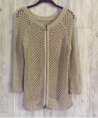 Willi Smith Beige Open Knit Back Zip Casual Women's Sweater Sz Med - Image 1 of 4