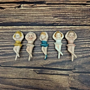 German Ballerina Ornaments Bisque Porcelain 5 pc Vintage - Picture 1 of 8
