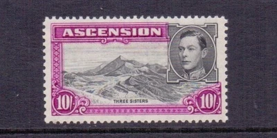 ASCENSION 1944 GVI 10/- BLACK & BRIGHT PURPLE P13 SG47b VLMM CAT £55 - Image 1 of 2