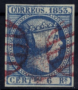 Edifil 21 usado parrilla roja 1853 Isabell II sello de España Spain Lujo - Imagen 1 de 2