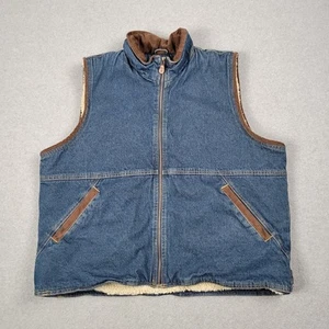 Vintage Wrangler Hero Vest Men 2XL Blue Denim Sherpa Lined Corduroy Trim Western - Picture 1 of 10