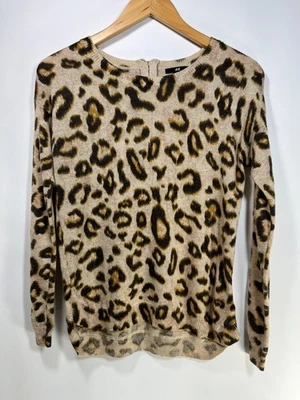 H & M свитер Топ S леопард печать туника ребро вязаный молнии назад длинным рукавом шерстяная смесь - Изображение 1 из 4