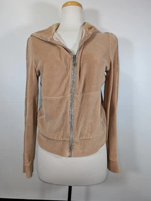 Vintage Neiman Marcus  Velour Beige Zip Up Jacket Lounge Jogging medium  - Image 1 of 4