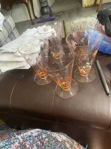 Set Of 5 Pink Depression Juice Or Water Goblets , Footed - Picture 1 of 4