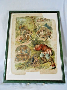 Chromolithografie aus antikem Buch Grimms Märchen sieben kleine Wichte gerahmt - Picture 1 of 6