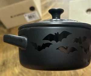 SHINY BAT Le Creuset Matte Black Mini Cocotte 8oz Halloween NIB 6 AVAILABLE - Picture 1 of 9
