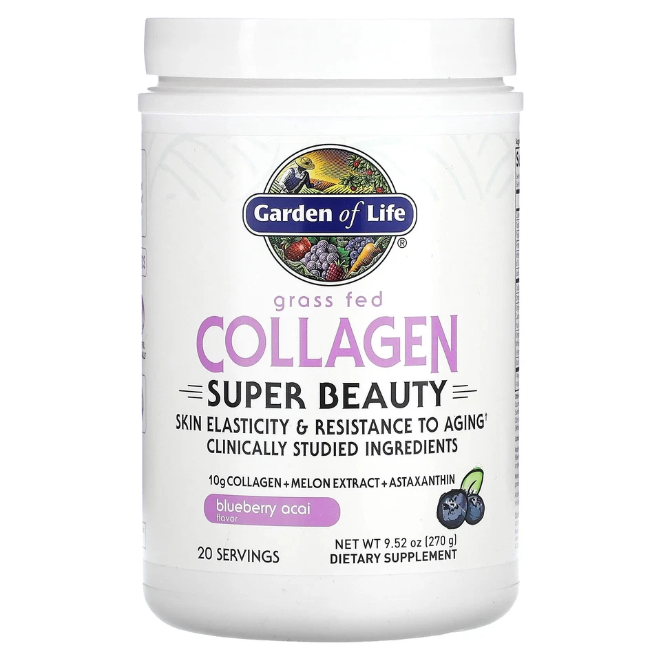 Garden of Life Grass Fed Collagen Super Beauty Powder Blueberry Acai 20 Servings