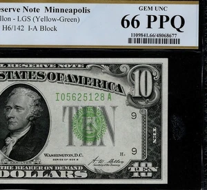1928B $10 Federal Reserve Note Minneapolis PCGS 66 PPQ Light Green Seal (DAJ) - Picture 1 of 3