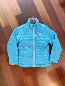 The North Face Puffer Jacket Girls Size XXS 5 Reversible Aqua Gray Zip - Picture 1 of 13