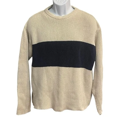 VTG 90's GAP Ribbed Knit Ivory Navy Stripe Sweater Mens Size Medium Heavy Cotton - Image 1 of 4