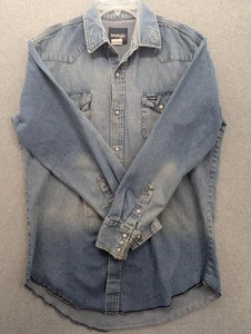 Vintage Wrangler Hemd Herren Large Denim Western Snap Pearl Snap Distressed 90s - Bild 1 von 12