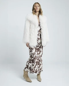 River Island Womens Beige Faux fur Peacoat Coat Size S - Picture 1 of 11