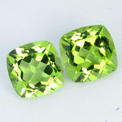 Impresionante par de piedras preciosas sueltas corte cojín peridoto natural de 3,40 quilates 6,9 mm a juego Foto 1 de 4