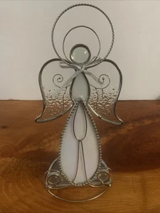 Buntglas Engel Kerzenhalter Teelicht Windlicht 9 cm klar/weiß Weihnachten - Bild 1 von 7