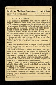 Cartolina Società per l’Arbitrato Internazionale per la Pace I Guerra Mondiale - Imagen 1 de 2
