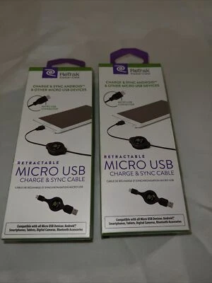 2 - Retrak Retractable USB to Micro USB Charge and Sync Cable Black 2.6ft - Image 1 of 2
