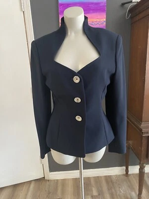 Blazer Pamela Dennis Nueva York Noche Azul Marino TALLA 8 Diamante Cuello Línea Estrás Foto 1 de 4