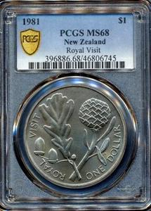 Nueva Zelanda 1981 un dólar $1 (visita real) - graduación profesional MS68 - Imagen 1 de 3
