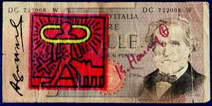 Original 1000 Lireschein skizziert & signiert von Andy Warhol & Keith Haring - Bild 1 von 4