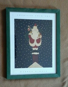 AMERICAN FOLK ART BY WARREN KIMBLE "SANTA ON THE ROOF" GREEN FRAMED PRINT - Picture 1 of 8