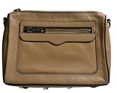 Rebecca Minkoff Beige Mini Suede Leather Crossbody Bag Purse Gold Studs Zipper - Image 1 of 4