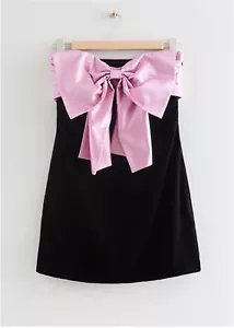 & Other Stories big satin bow velvet mini dress in black - Picture 1 of 3