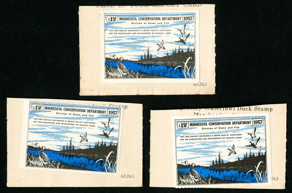 US Stamps Lot of 3 Minnesota # A1 XF OG NH State Duck on License Catalog $255.00 - Image 1 of 1