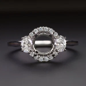 JUEGO DE ANILLO DE HALO DE DIAMANTE 7 mm REDONDO SEMI MONTAJE ACENTOS FORMA OVALADA 14k ORO BLANCO - Imagen 1 de 1