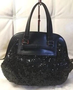 Kate Spade Bag Metallic Sequin RIVA ROAD SCOTTY BOW FRAME SATCHEL Handbag Black - Picture 1 of 15